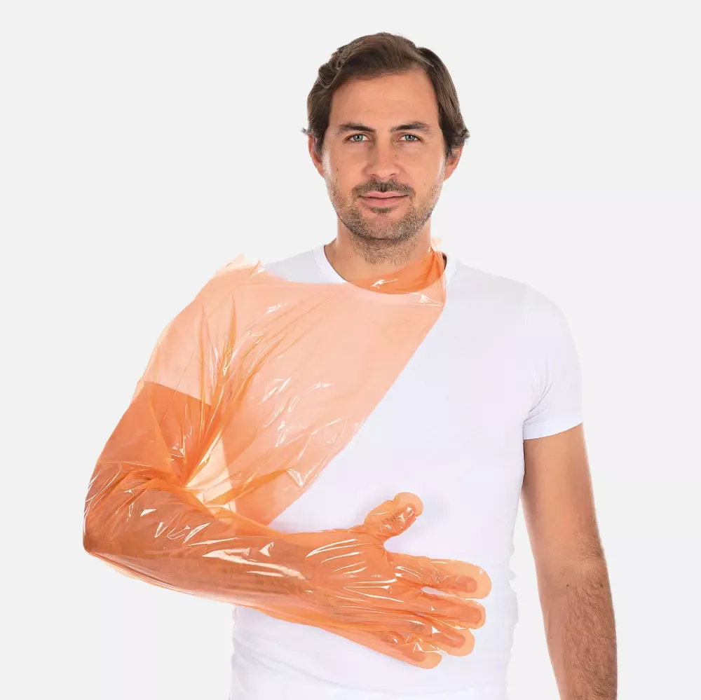 HygoStar 2622, Softline Extra Long LDPE Gloves, Orange, image 2