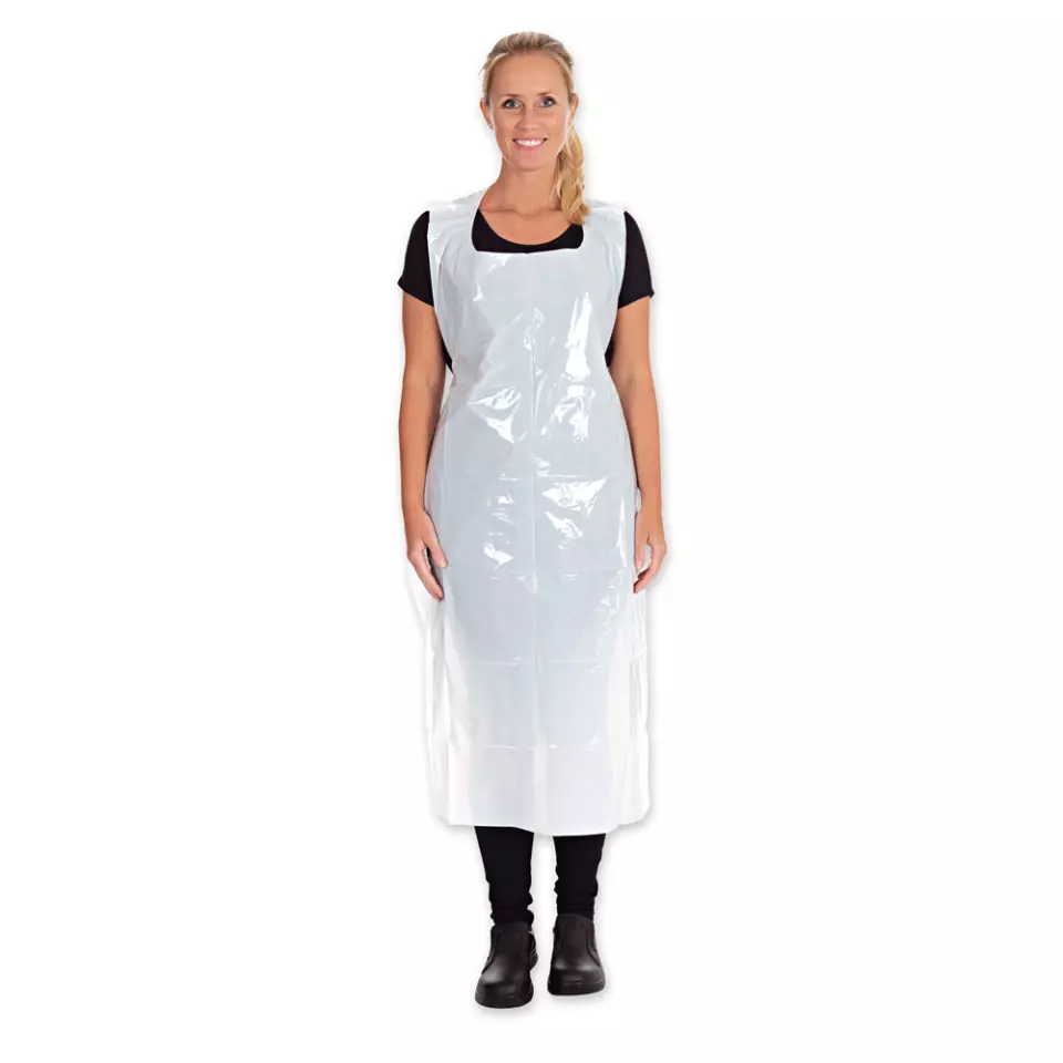 HygoStar 23360, LDPE Disposable Aprons, 125 x 75 cm, White, Dispenser Box, Approx. 16 my