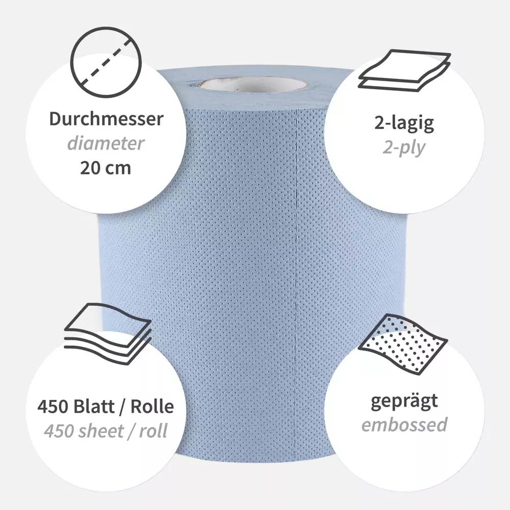 HygoClean 30414, Recycled Paper Towel Rolls, 2-Ply, Centerfeed, Blue, image 3