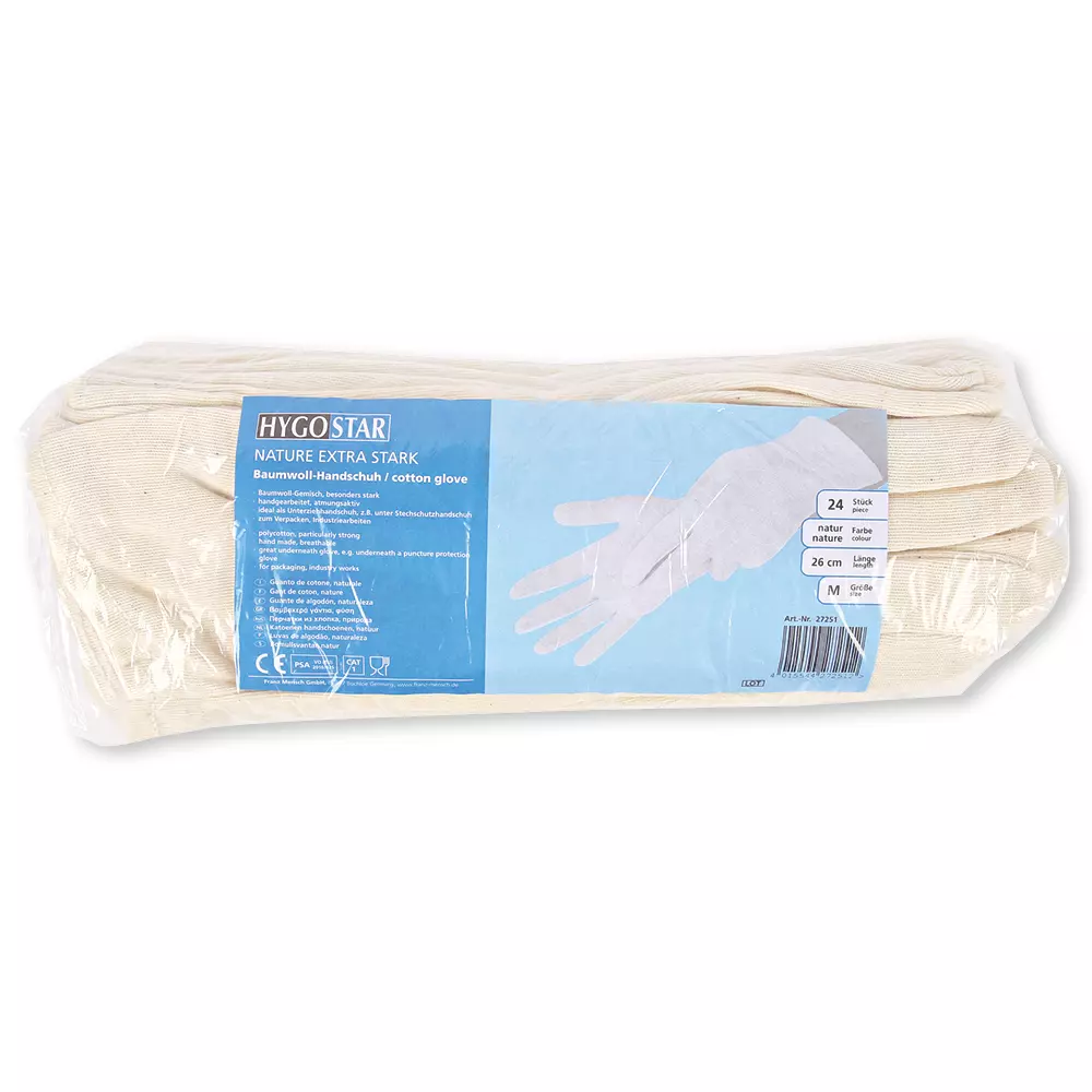 HygoStar 27211, Nature Solid Cotton Gloves, Size 10/XL, Natural, image 2