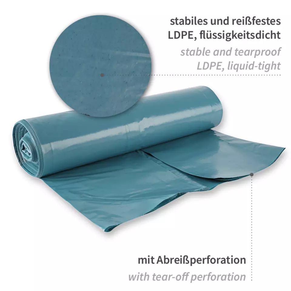 HygoClean 32312, Light LDPE Waste Bags, 240 l, Blue, Roll, image 2, gallery thumbnail