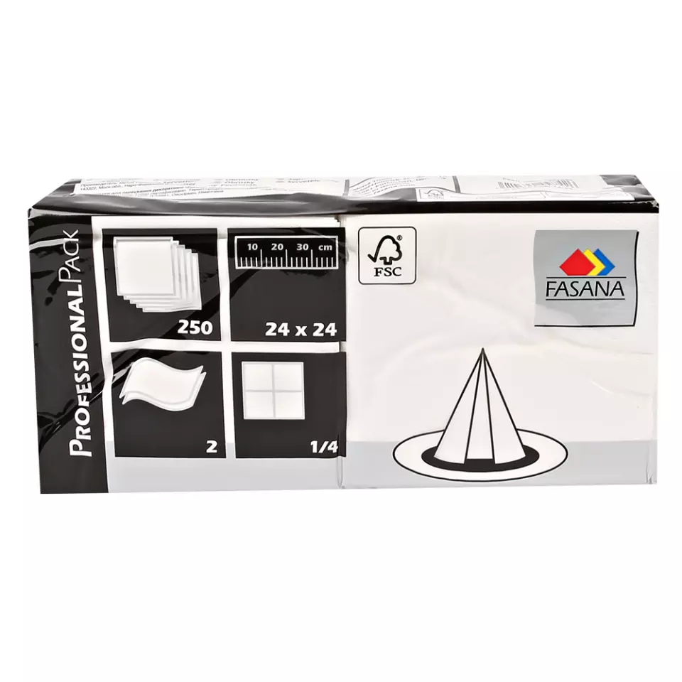 Franz Mensch 305902, Cocktail Cellulose Napkins, 24 x cm, 2-ply, 1/4 fold, FSC®-mix, White, image 2, gallery thumbnail