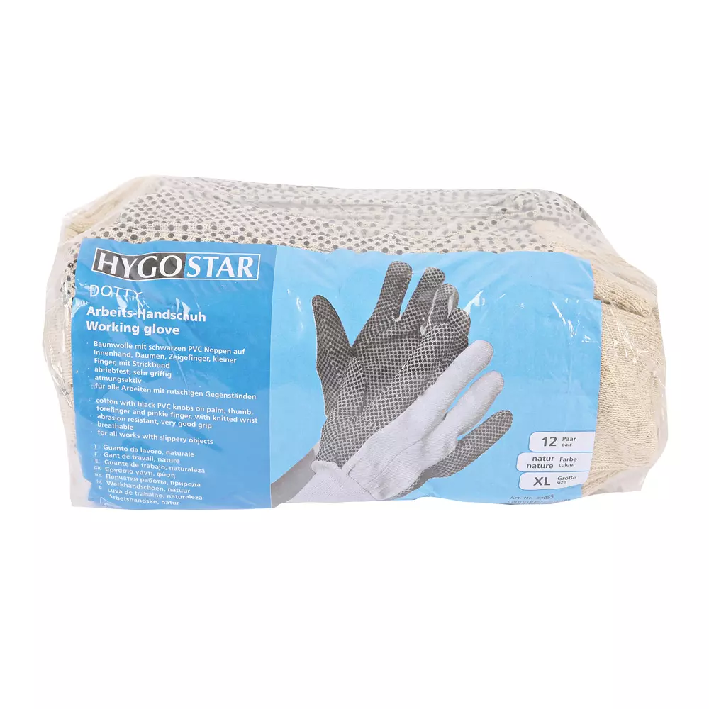 HygoStar 33853, Dotty Cotton Work Gloves, Size 10/XL, Natural