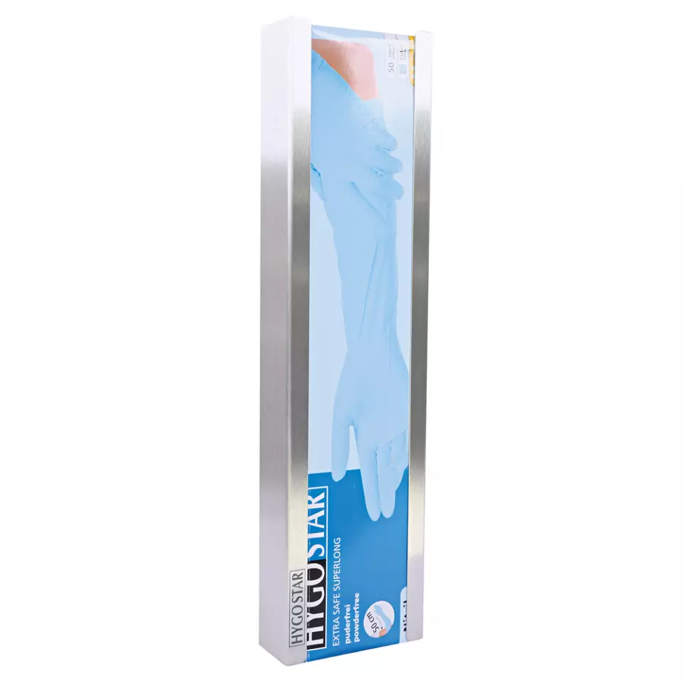 Hygostar 889414, Extra Safe Superlong Glove Dispenser, Stainless Steel, image 2, gallery thumbnail