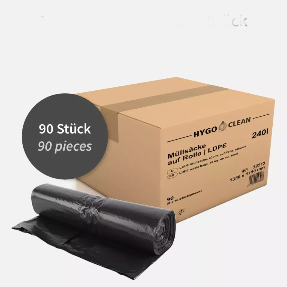 HygoClean 32313, Light LDPE Waste Bags, 240 l, Black, Roll, image 5, gallery thumbnail