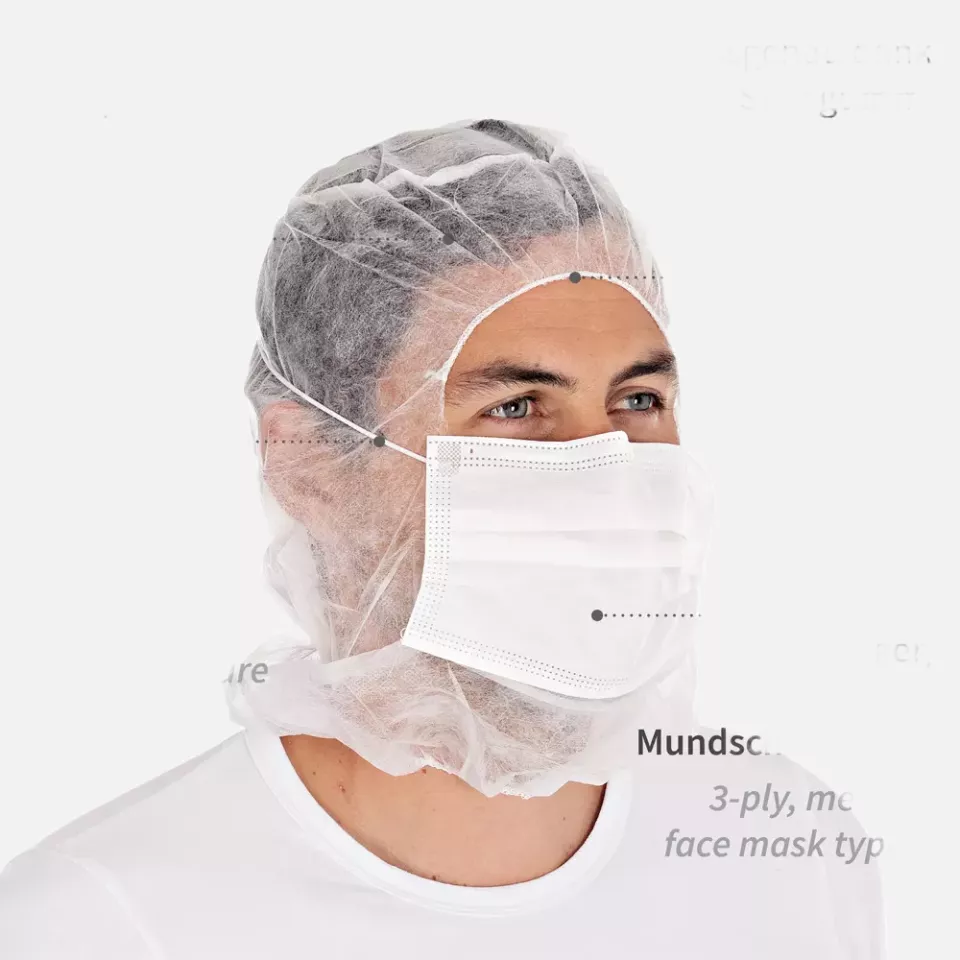 HygoStar 132001, 3-ply PP Astro Caps with Face Mask, White, image 5, gallery thumbnail