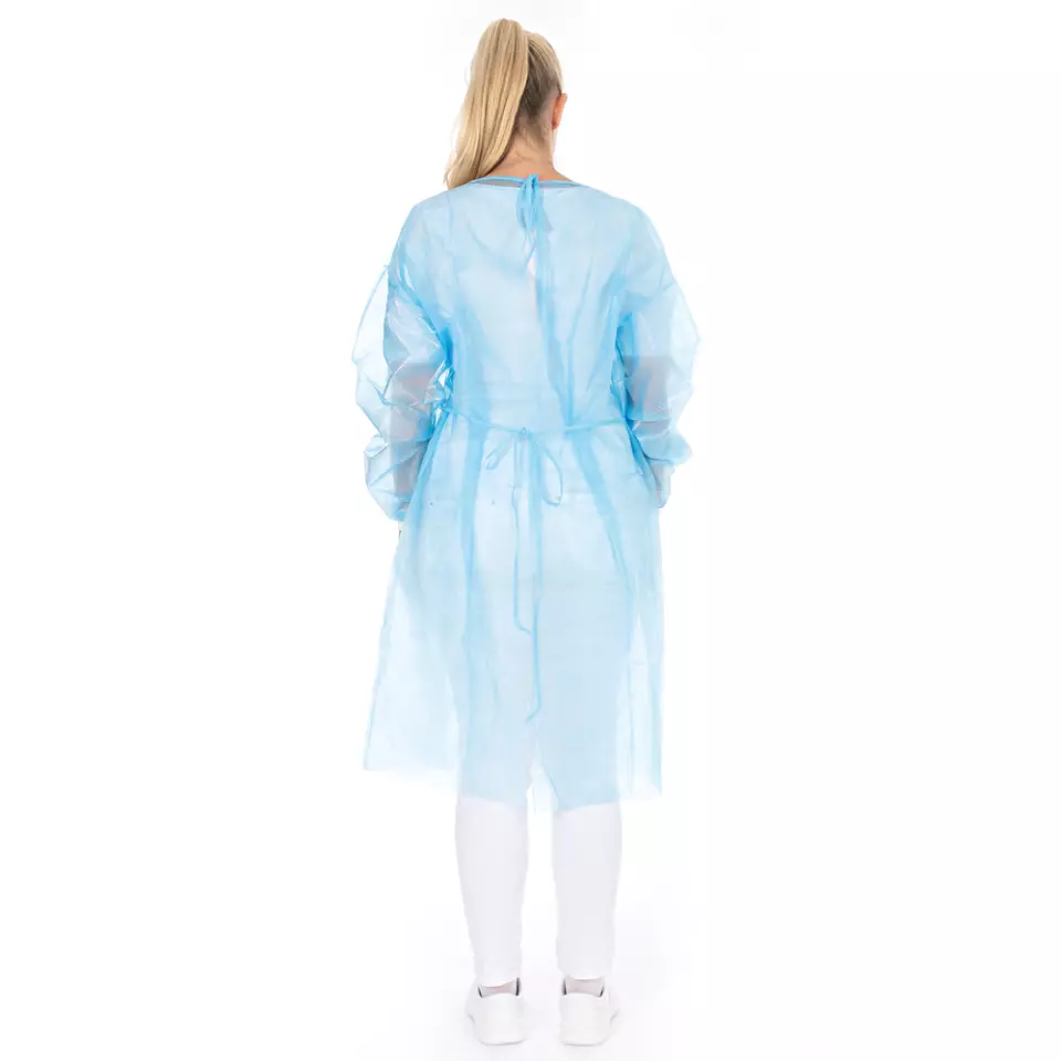 HygoStar 27767, PP/PE Laminated Gowns with Neck Ties, L, Blue, image 3, gallery thumbnail