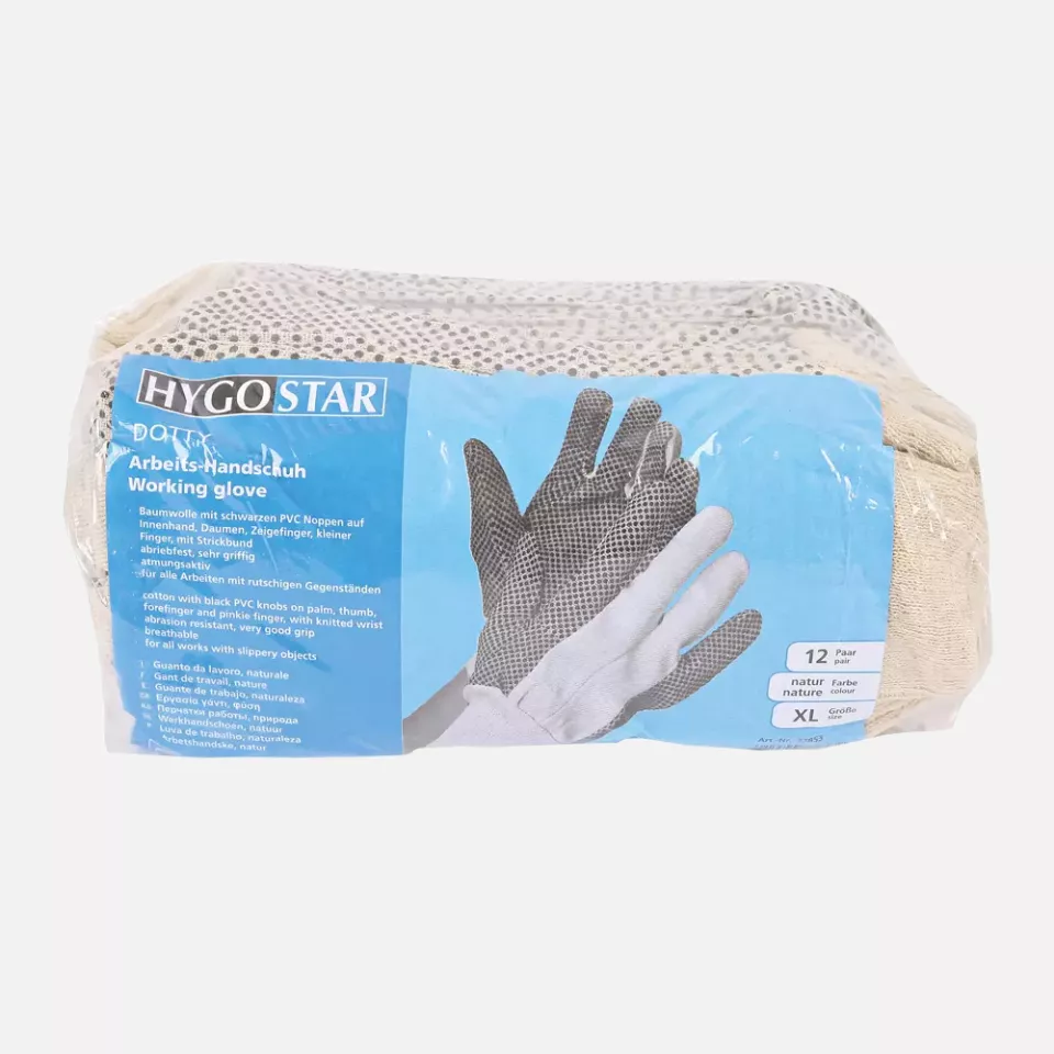 HygoStar 33853, Dotty Cotton Work Gloves, Size 10/XL, Natural, image 1, gallery thumbnail
