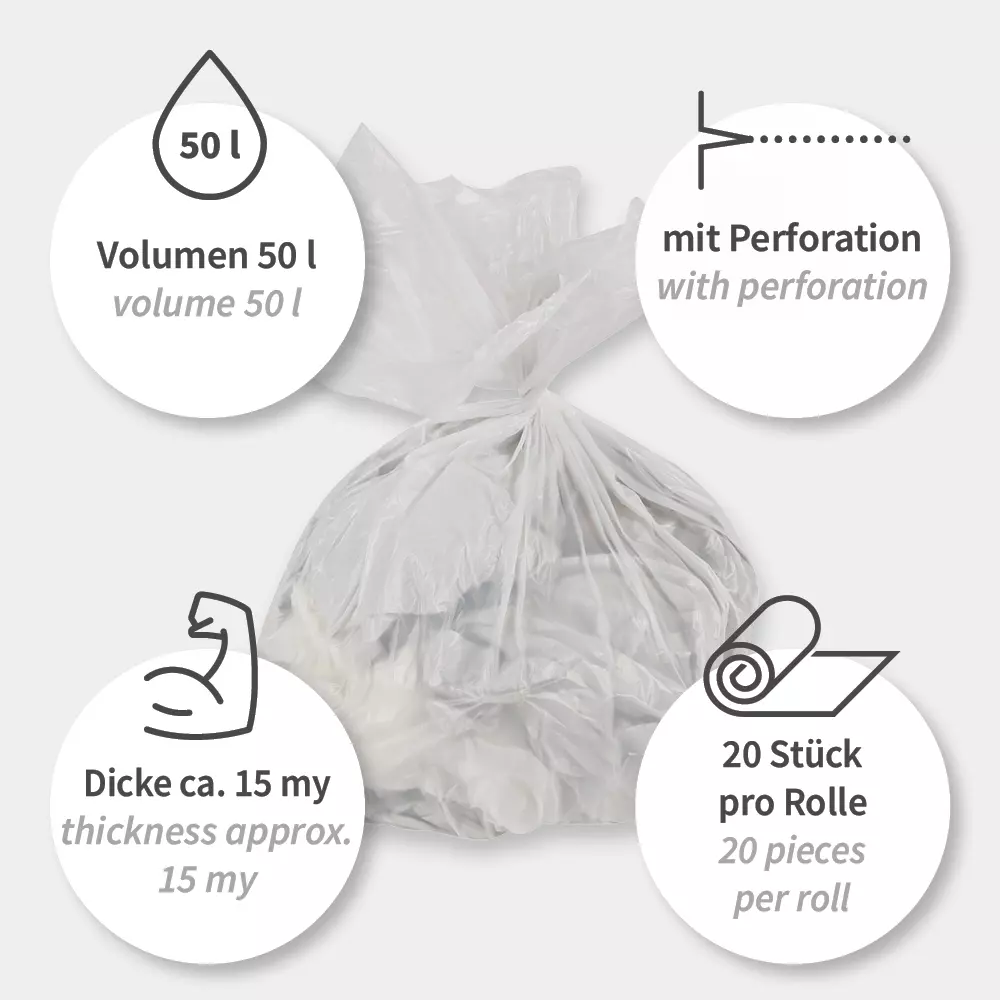 HygoClean 32994, HDPE Garbage Bags, 50 l, With Handle, Roll, Transparent, image 3