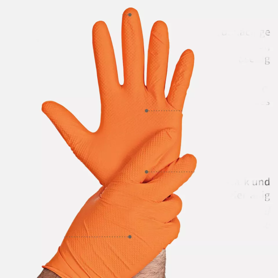 HygoStar 270825, Power Grip Puderfreie Nitrilhandschuhe, Größe 11/XXL, Orange, image 2, gallery thumbnail
