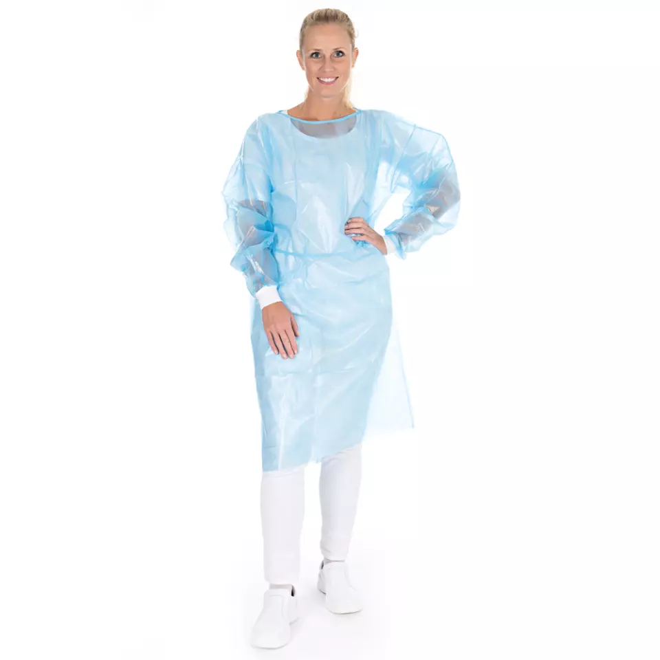 HygoStar 27767, PP/PE Laminated Gowns with Neck Ties, L, Blue, image 2, gallery thumbnail