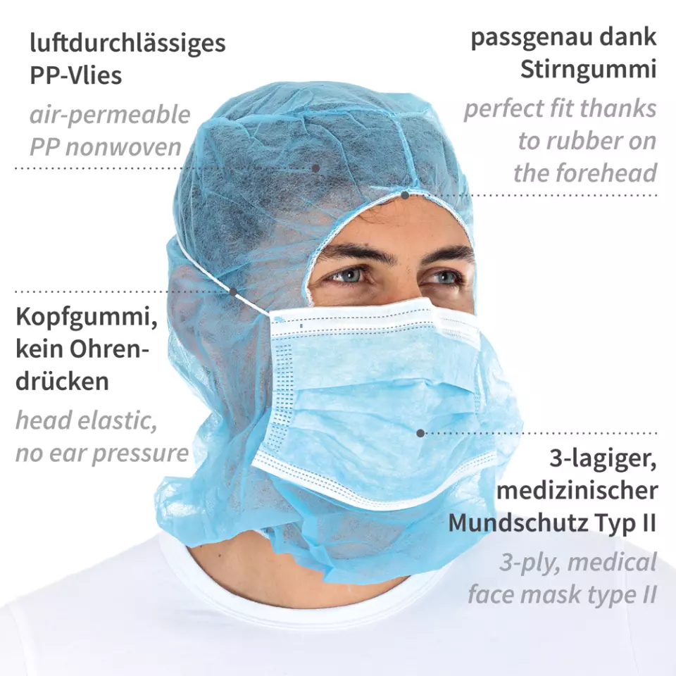 HygoStar 132061, Astro PP Caps with 3-Ply Face Mask, Blue, image 4, gallery thumbnail
