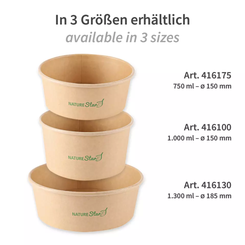 NATUREStar 416130, Caesar Organic Kraft Paper/PLA Salad Bowls, 1300 ml, Ø 185 mm, image 6, gallery thumbnail