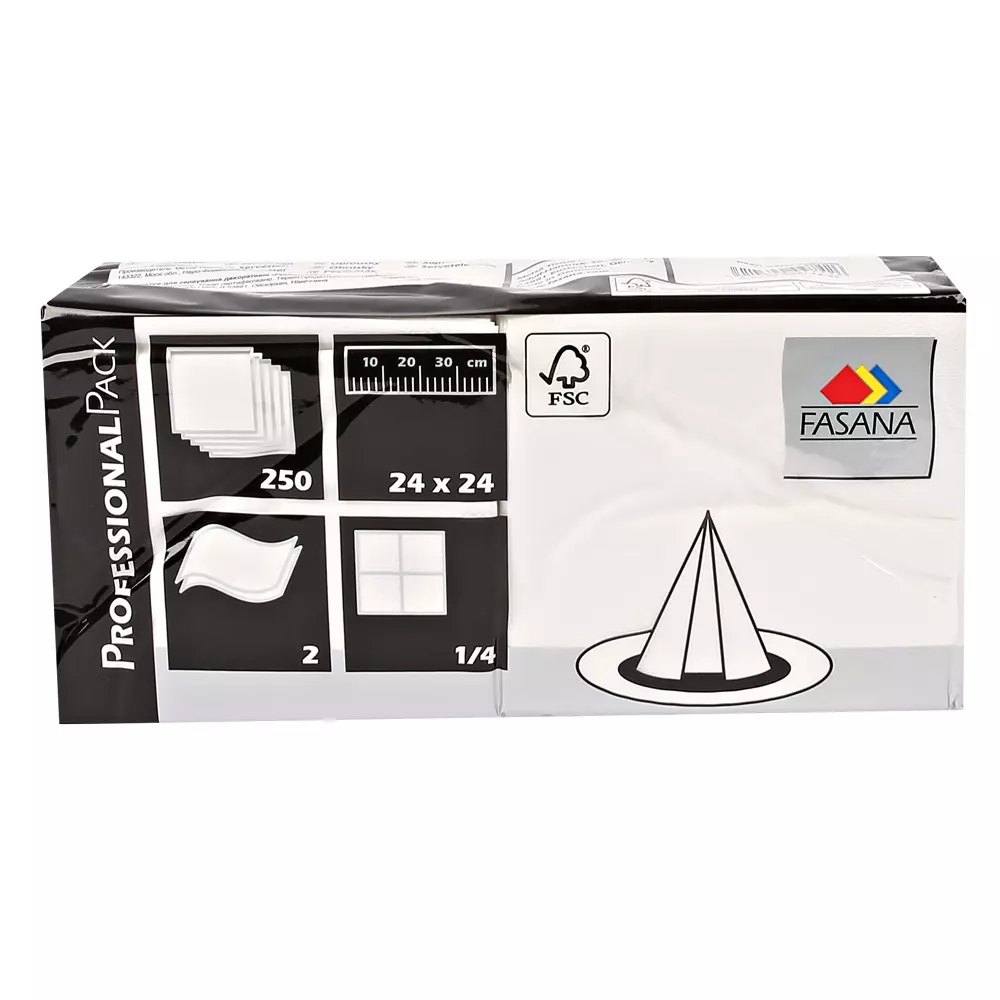 Franz Mensch 305902, Cocktail Cellulose Napkins, 24 x cm, 2-ply, 1/4 fold, FSC®-mix, White, image 2