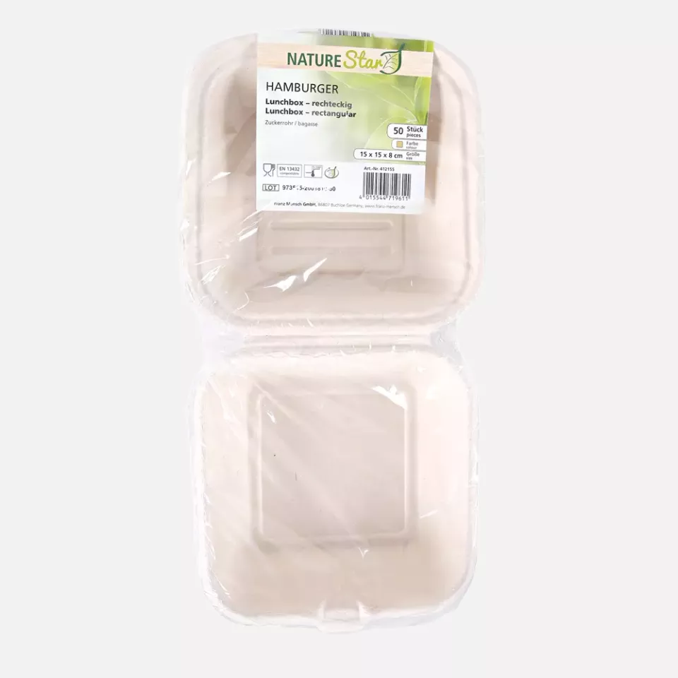 NATUREStar 412155, Organic Hinged Lid Bagasse Hamburger Boxes, 150 x 85 mm, image 4, gallery thumbnail