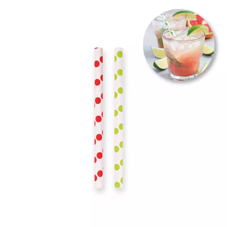 NATUREStar 421450, Cocktail Organic Paper Straws, FSC®-mix, red/white dotted, ø 8 mm, 130 mm, image 1, gallery thumbnail
