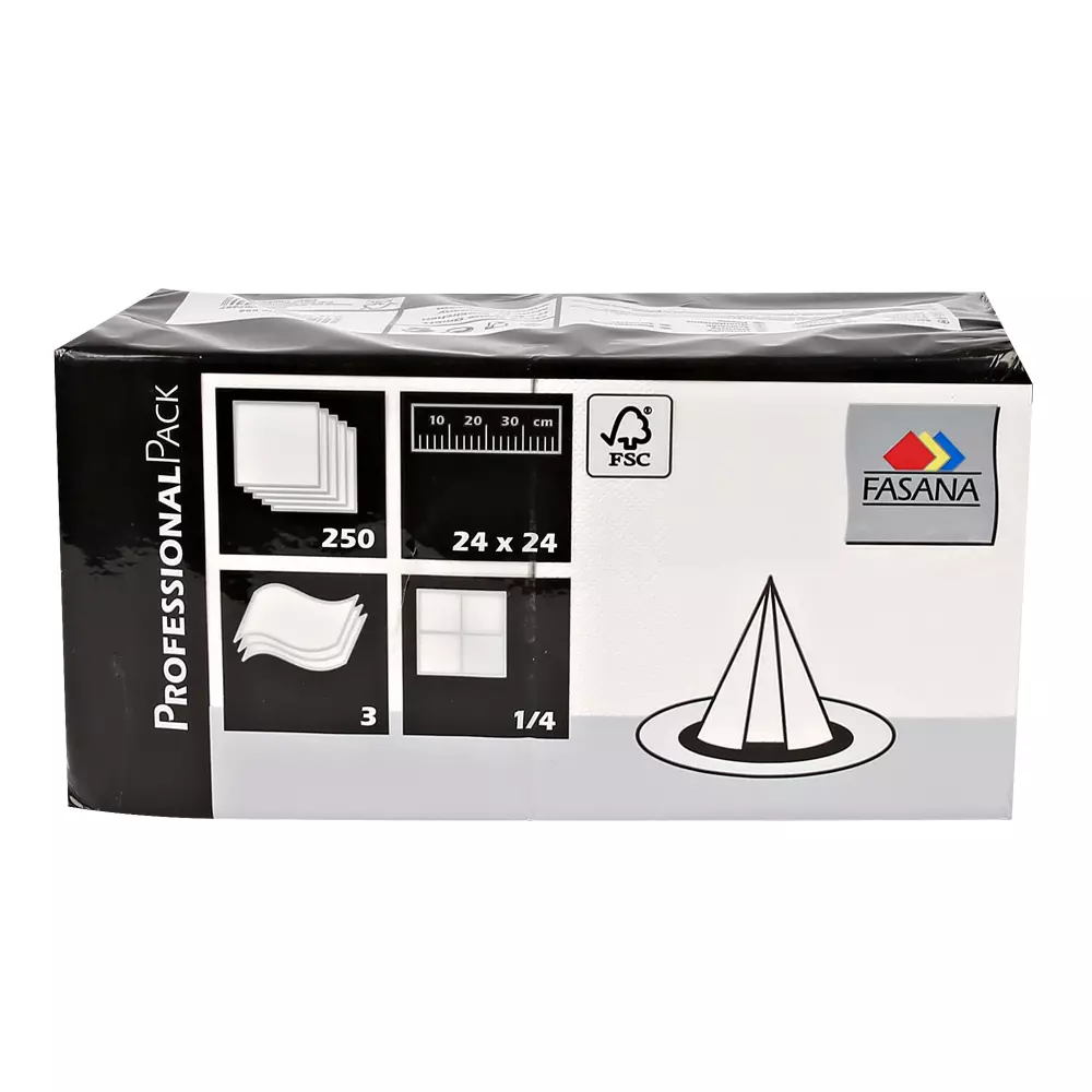 Franz Mensch 30590, Cocktail Napkins, 24 x cm, 3-ply, 1/4 Fold, Cellulose, White, FSC®-mix, image 2