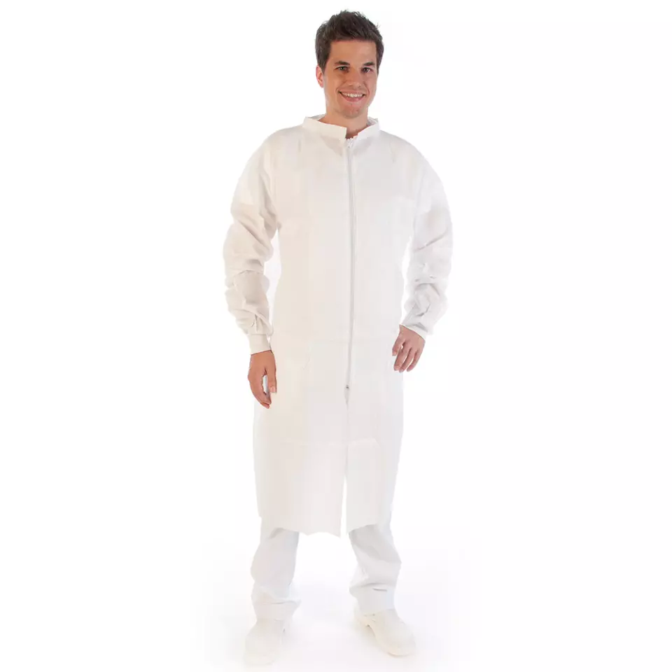 Hygostar 27401, SMS Zipper Visitor Gowns, XL, White, image 1, gallery thumbnail
