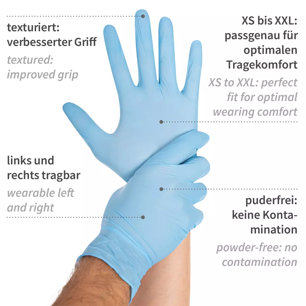 HygoStar 2702, Safe Light Nitrile Gloves, 11/XXL, Blue, Powder-Free, image 2