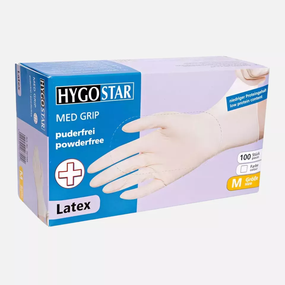 HygoStar 2670M, Med Grip Latex Gloves, Powder-Free, image 2, gallery thumbnail