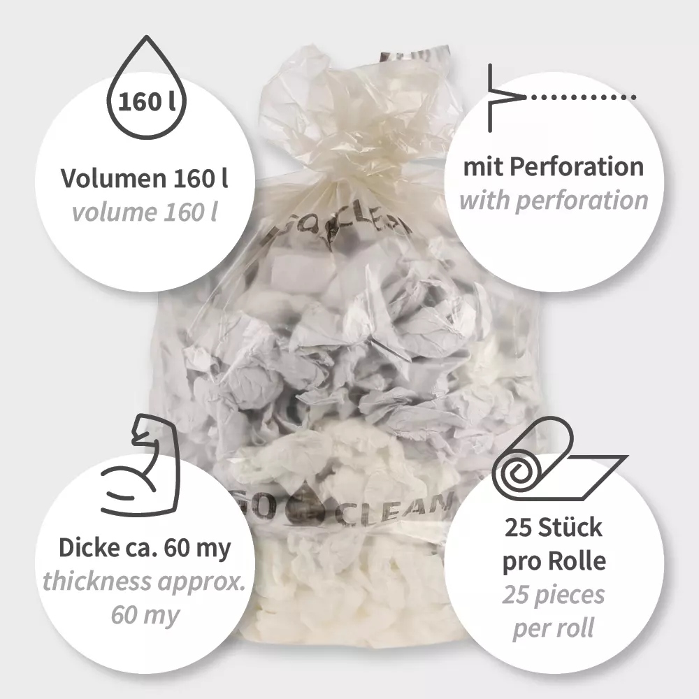 HygoClean 32462, LDPE Waste Bags, 160 l, Transparent, Roll, image 3