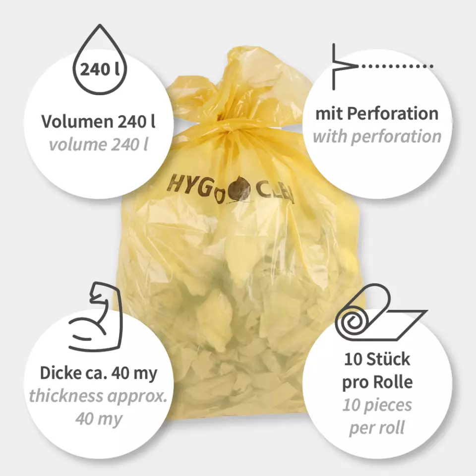 HygoStar 32318, Leichte Müllsäcke, 240 l, Gelb, LDPE, Rolle, image 4, gallery thumbnail