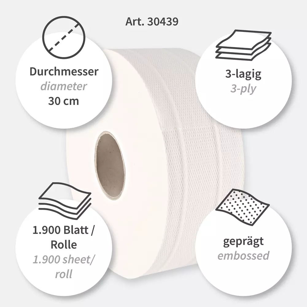 HygoClean 30439, Jumbo Cellulose Toilet Paper, 3-Ply, Brightwhite, image 3