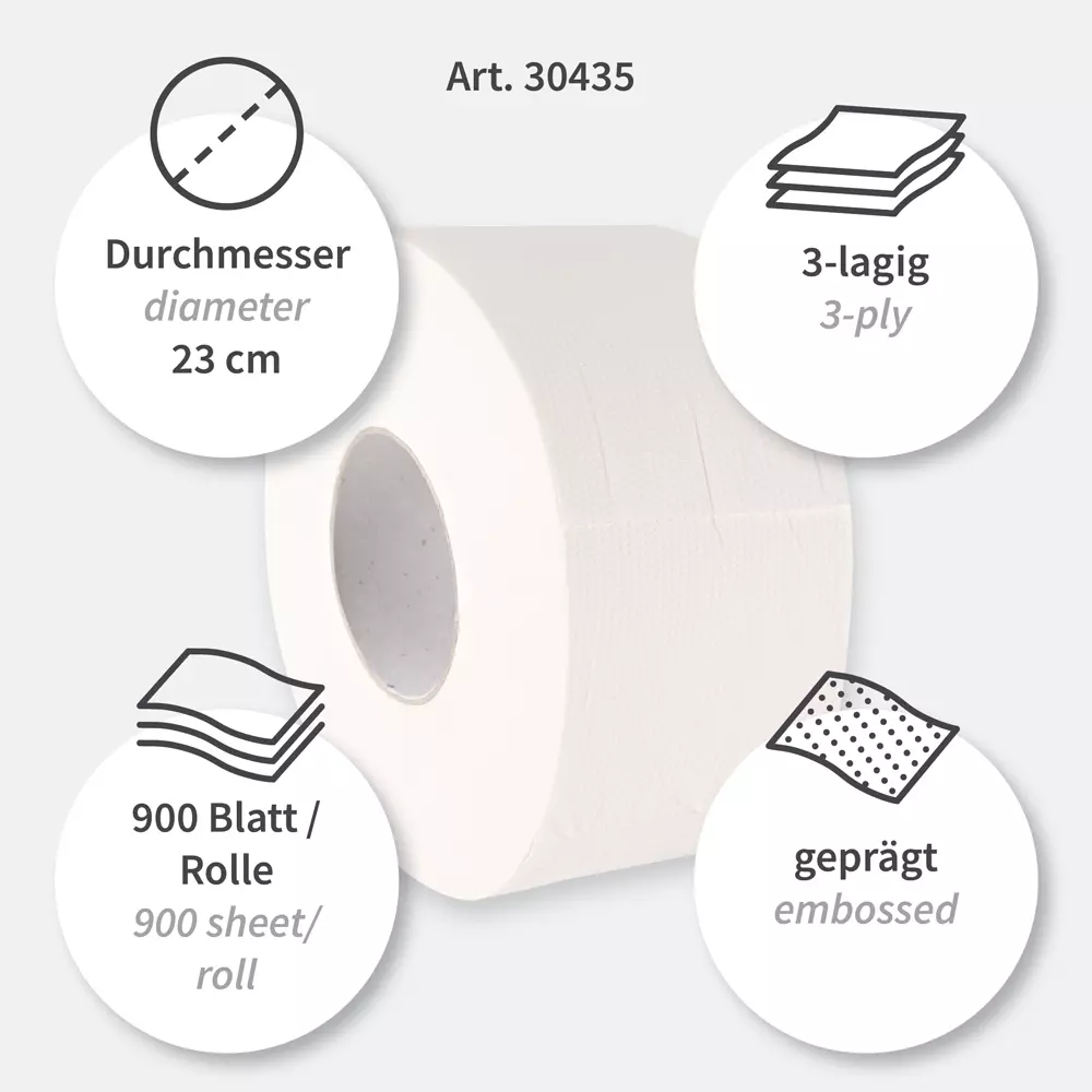 HygoClean 30435, Jumbo 3-Ply Cellulose Toilet Paper, Brightwhite, image 3