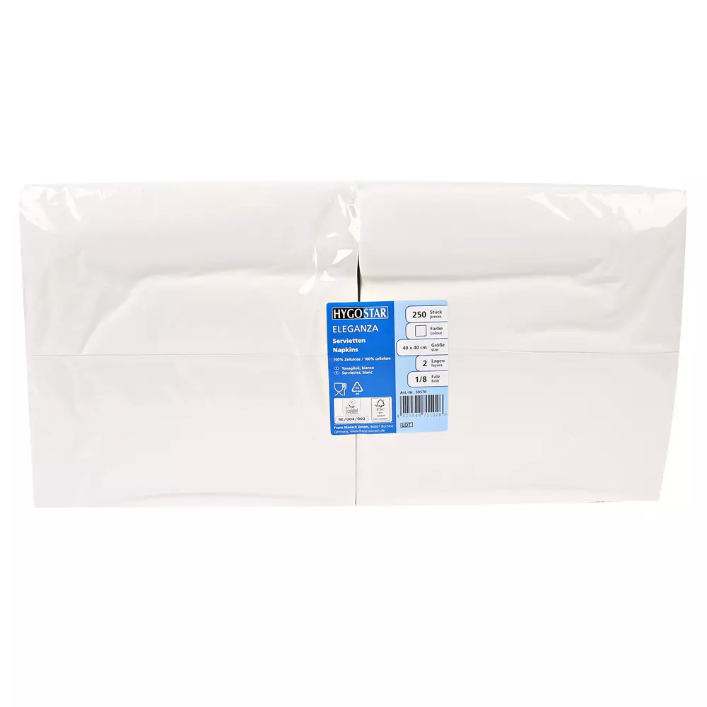 HygoStar 30570, Eleganza Cellulose Napkins, 2-ply, 1/8 Fold, 40 x 40 cm, White, FSC®-mix, image 2