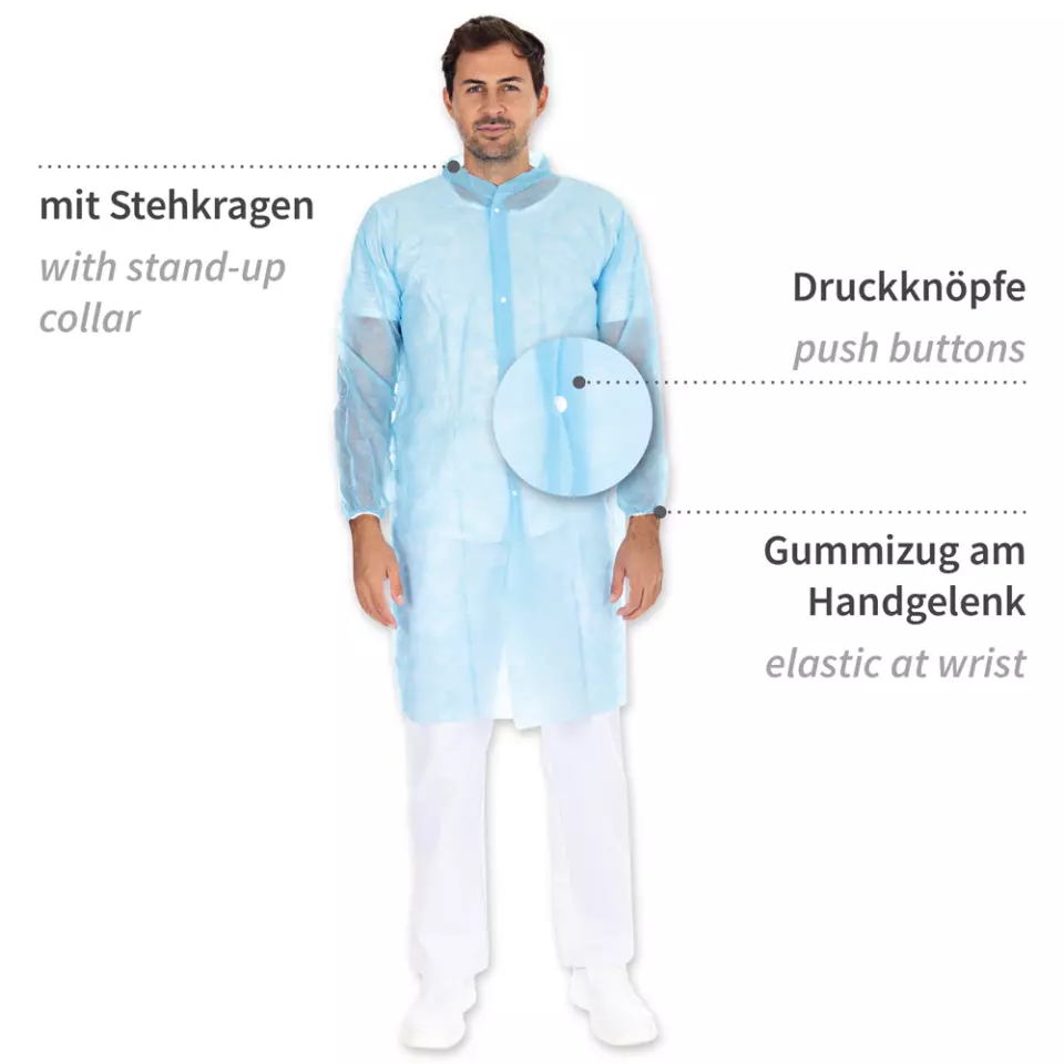 HygoNorm 27426, PP Light Visitor Gowns, XXXL, Blue, with push buttons, image 6, gallery thumbnail