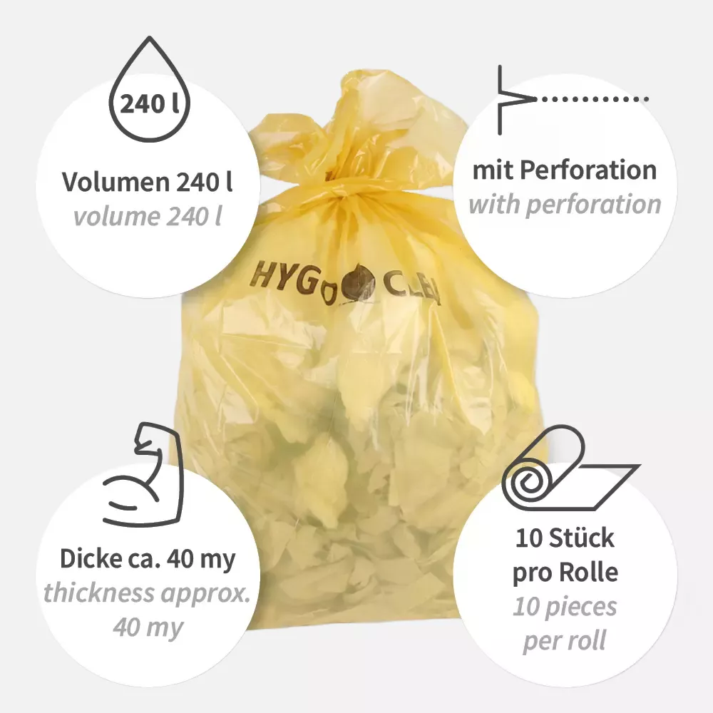 HygoStar 32318, Light Waste Bags, 240 l, Yellow, LDPE, Roll, image 4