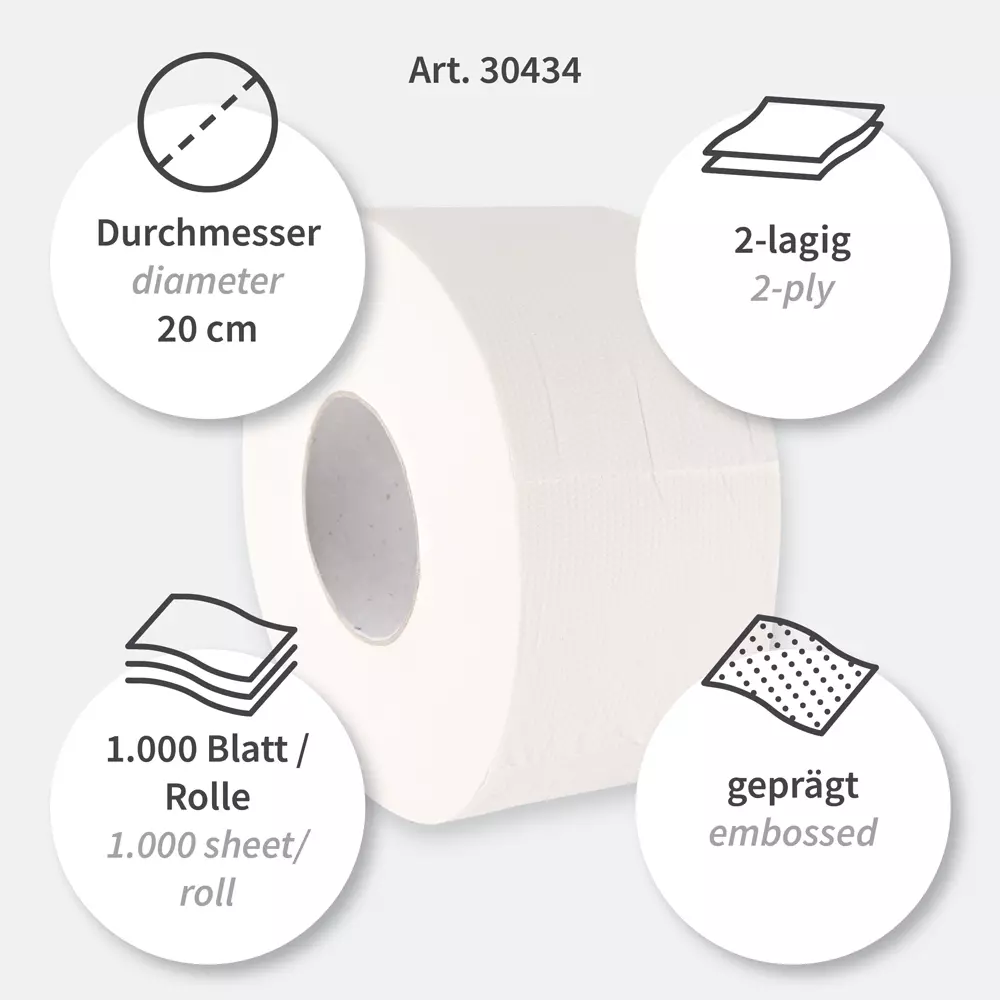 HygoClean 30434, Jumbo 2-Ply Cellulose Toilet Paper, Bright White, image 3