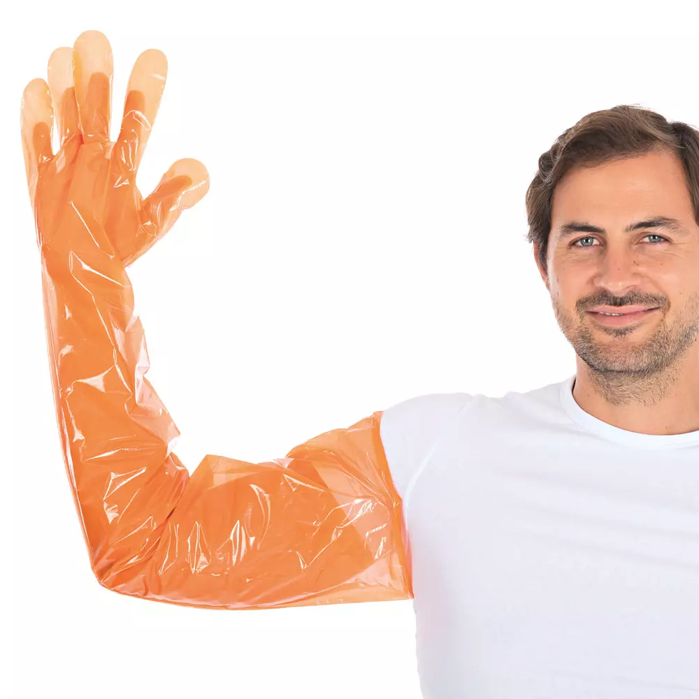 HygoStar 2620, Softline Long LDPE Gloves, Orange, image 3
