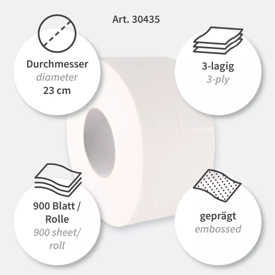 HygoClean 30435, Jumbo 3-Ply Cellulose Toilet Paper, Brightwhite, image 3, gallery thumbnail