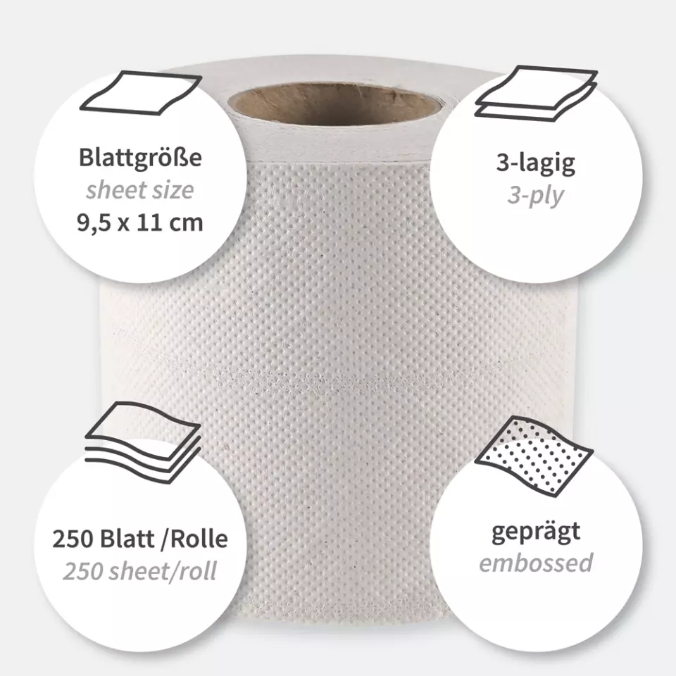 HygoClean 30426, 3-Ply Recycled Toilet Paper, Small Roll, Natural, image 3, gallery thumbnail