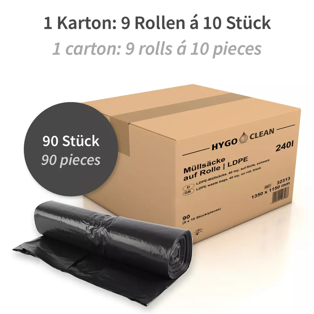 HygoClean 32313, Light LDPE Waste Bags, 240 l, Black, Roll, image 5