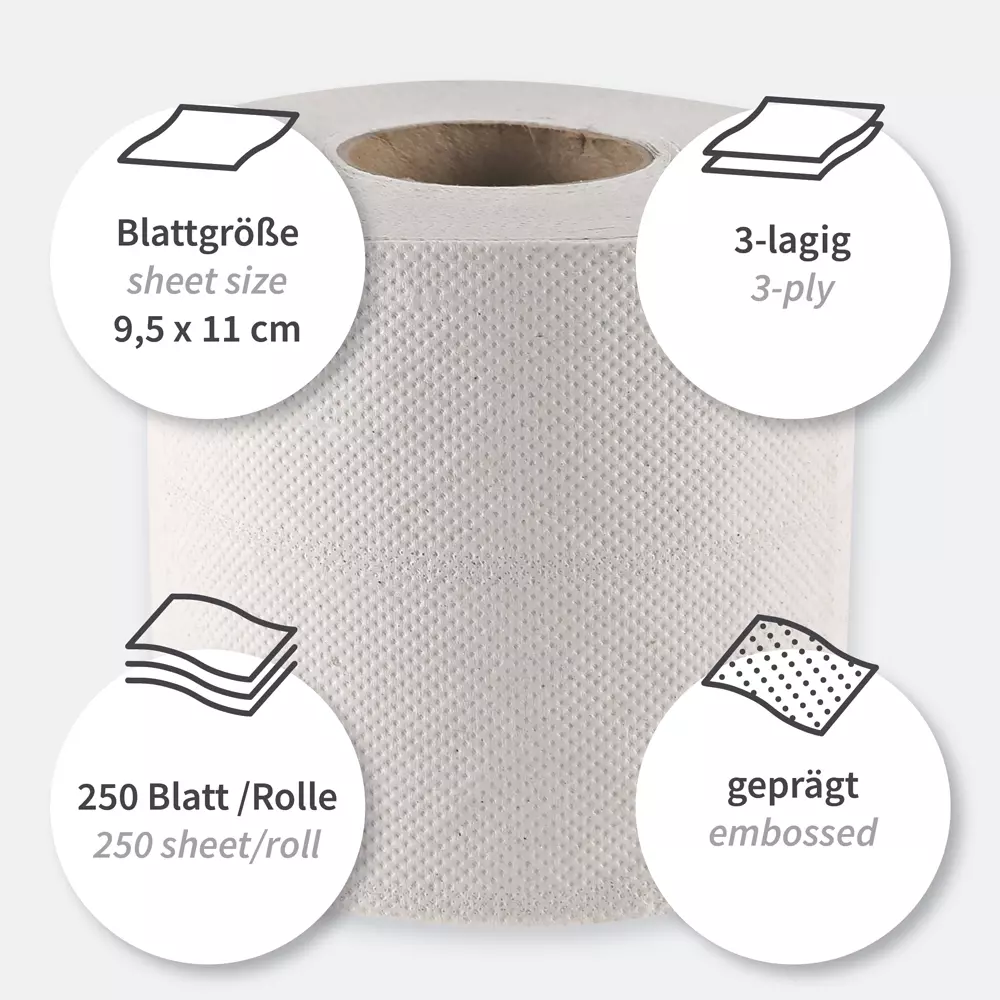 HygoClean 30426, 3-Ply Recycled Toilet Paper, Small Roll, Natural, image 3