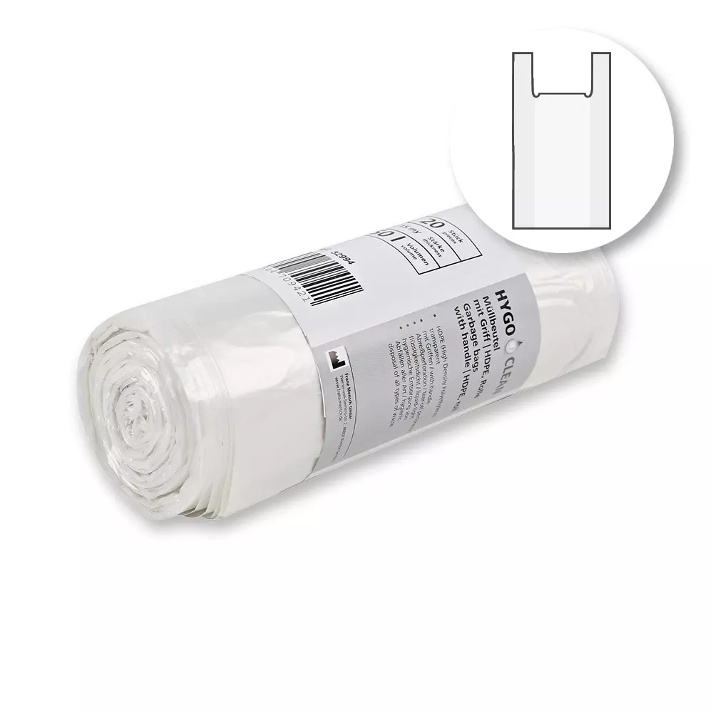 HygoClean 32994, HDPE Garbage Bags, 50 l, With Handle, Roll, Transparent, image 1