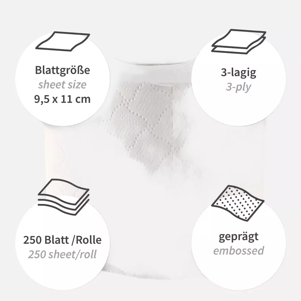 HygoClean 30425, 3-lagiges Zellstoff-Toilettenpapier, Kleinrolle, Weiß, image 3