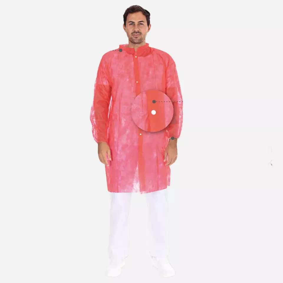 HygoNorm 27425, Leichter PP-Besucherkittel mit Druckknöpfen, XXXL, Rot, image 2, gallery thumbnail