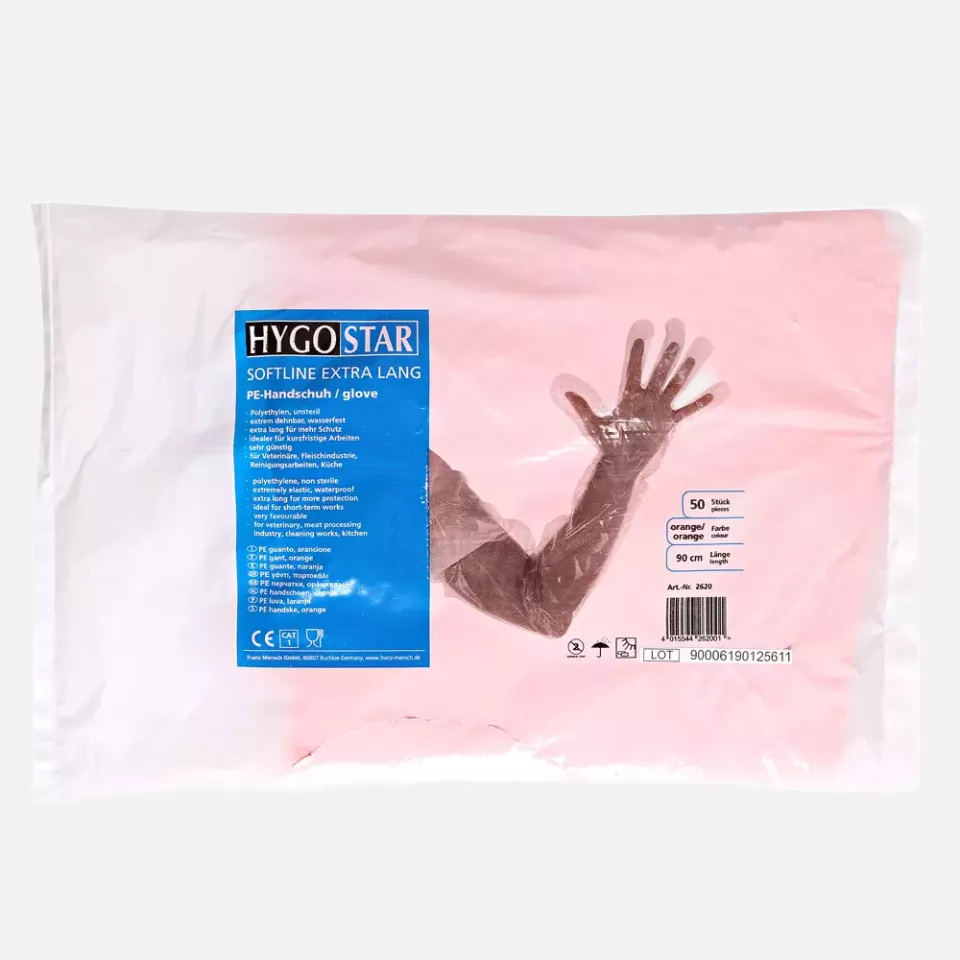 HygoStar 2620, Softline Long LDPE Gloves, Orange, image 1, gallery thumbnail