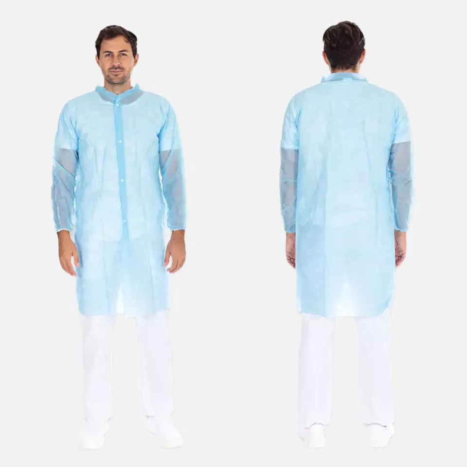 HygoNorm 27426, Leichte PP-Besucherkittel, XXXL, Blau, mit Druckknöpfen, image 5, gallery thumbnail