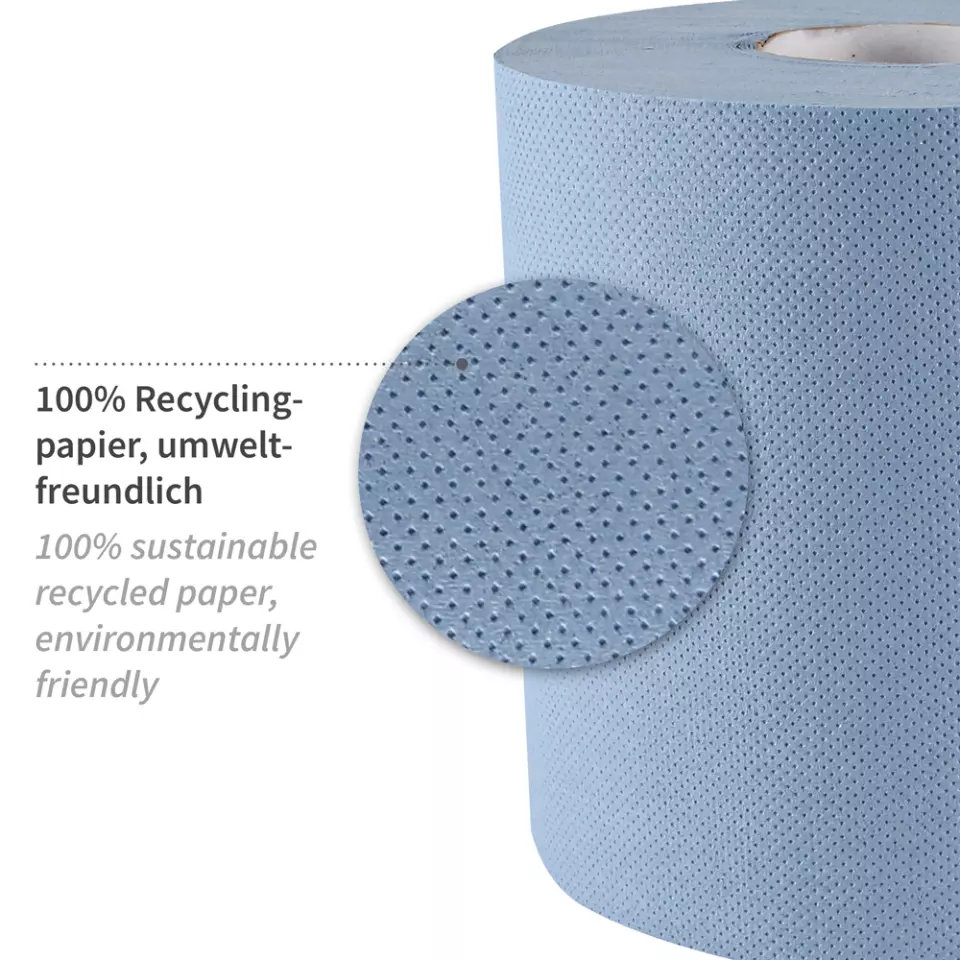 HygoClean 30414, Recycled Paper Towel Rolls, 2-Ply, Centerfeed, Blue, image 2, gallery thumbnail
