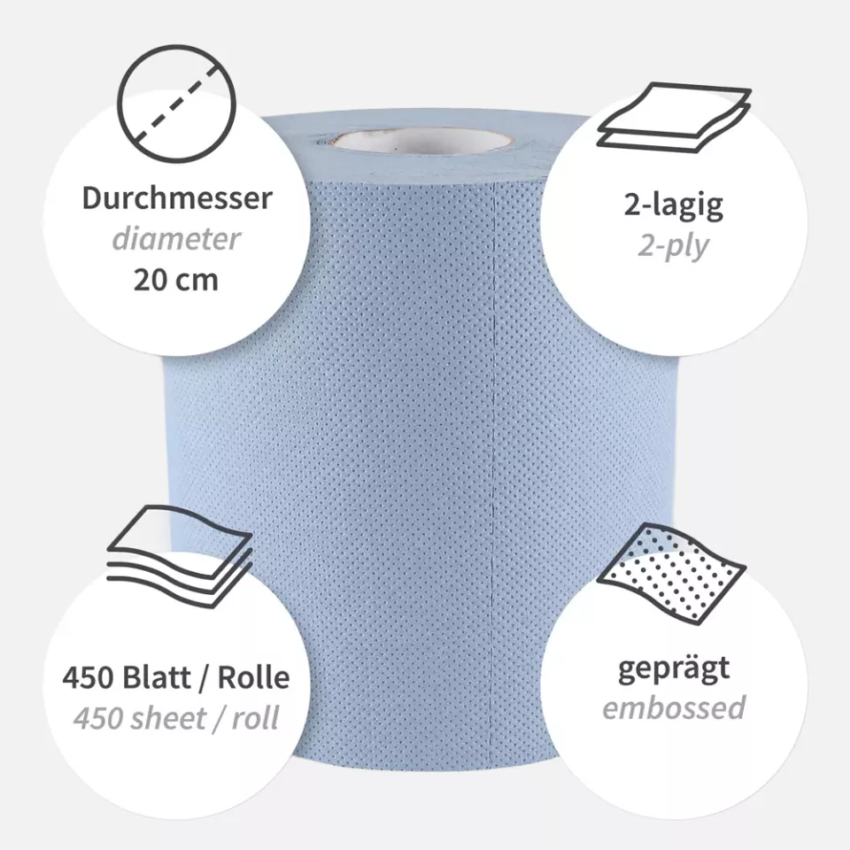 HygoClean 30414, Recycled Paper Towel Rolls, 2-Ply, Centerfeed, Blue, image 3, gallery thumbnail