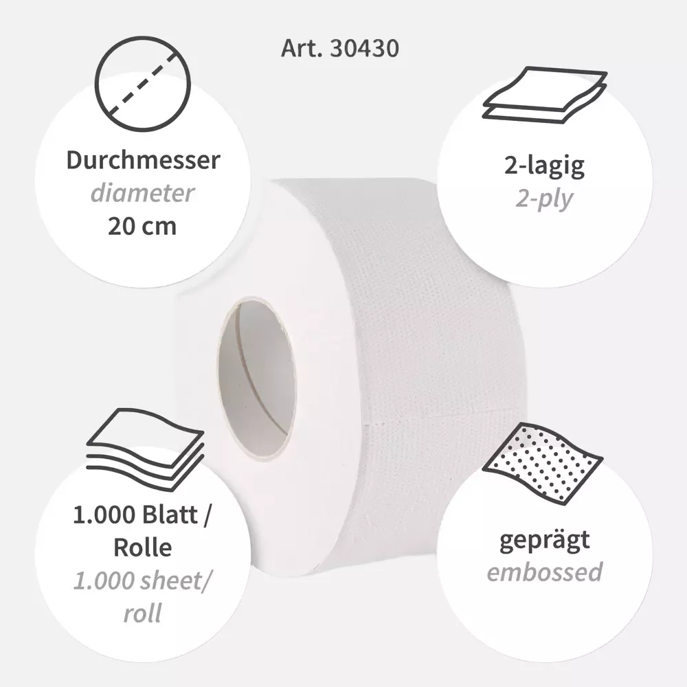 HygoClean 30430, Jumbo 2-Ply Recycled Paper Toilet Paper, White, image 3