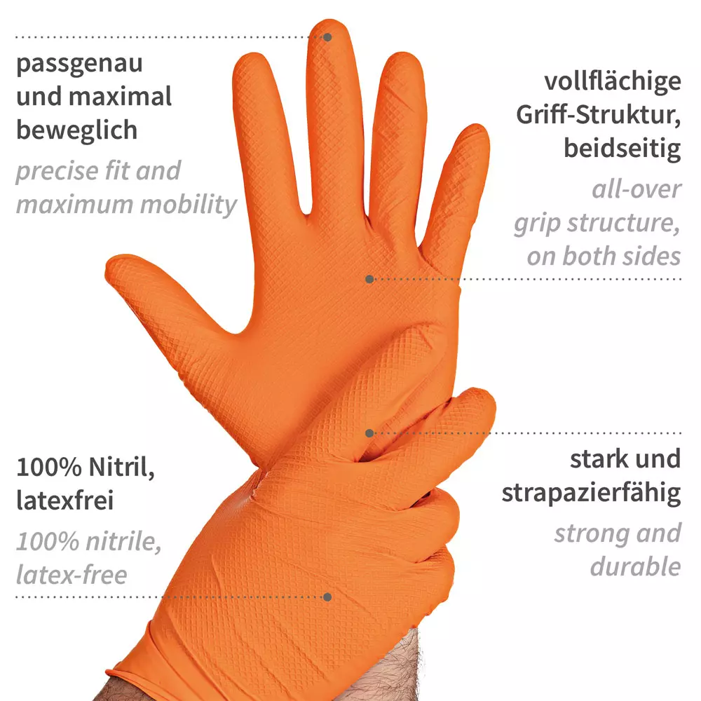 HygoStar 270825, Power Grip Puderfreie Nitrilhandschuhe, Größe 11/XXL, Orange, image 2
