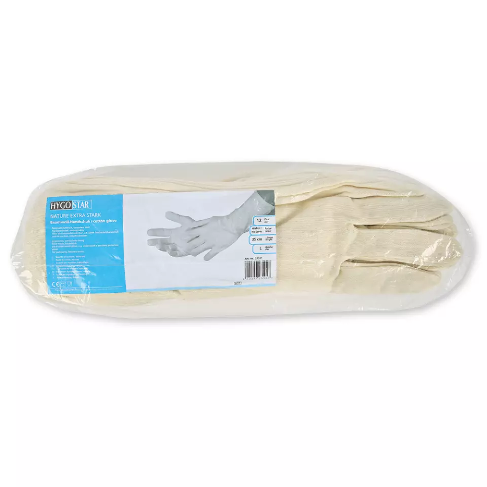 HygoStar 27201, Nature Solid Long Cotton Gloves, Size 9/L, Natural, image 1, gallery thumbnail
