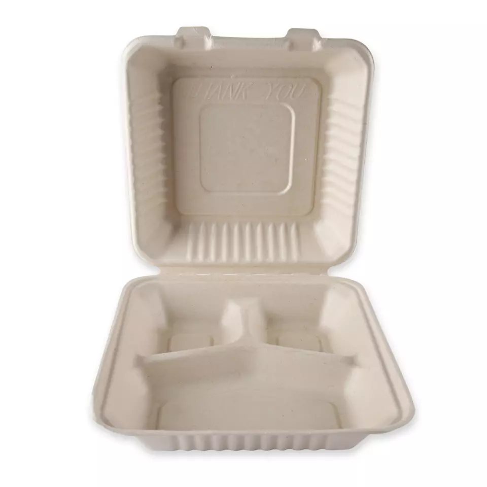 NATUREStar 412265, Bagasse Organic Menu Boxes, Hinged Lid, image 3, gallery thumbnail