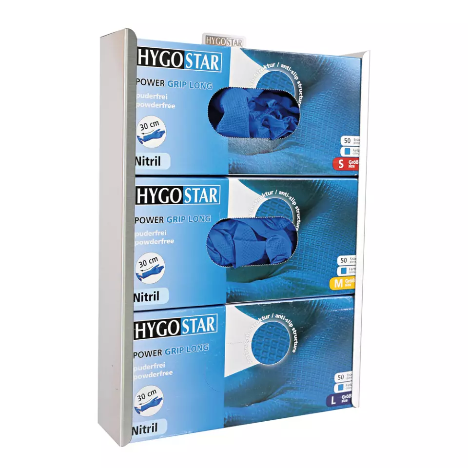 Hygostar 889372, Power Grip Long Glove Dispenser, Stainless Steel, image 2, gallery thumbnail