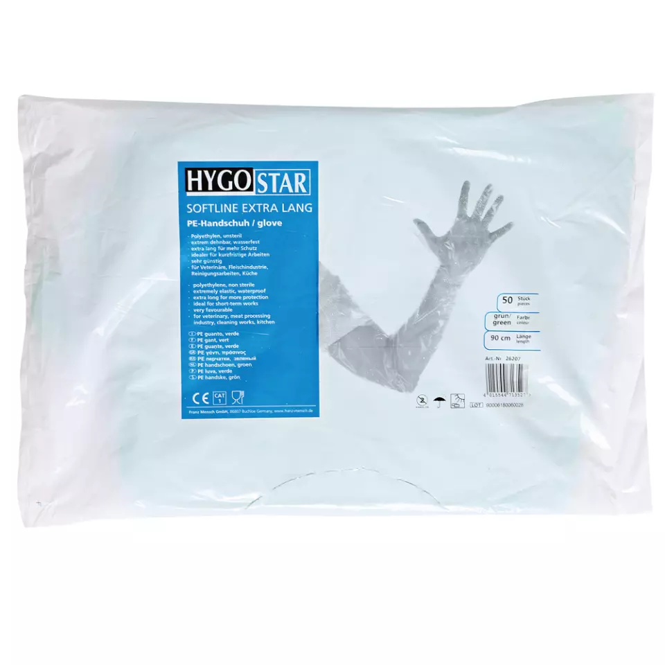 Hygostar 2620-VAR, Softline Long LDPE Gloves, Green, image 1, gallery thumbnail